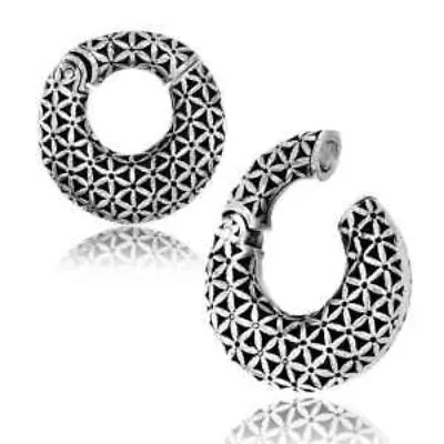 Pair 2g (6mm) Seed Of Life Hoops Hinged Magnet White Brass Ear Weights Plugs  • $49.49