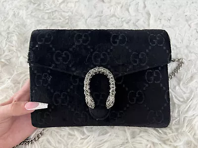 Gucci Dionysus GG Velvet Small Black Wallet On Chain With Swarovski Crystals • $775