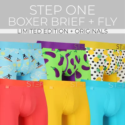 STEP ONE New Mens Boxer Briefs+Fly Bamboo Underwear - Various Colours And Styles • $22.38