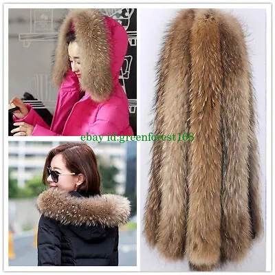 Unisex 100% Real Fur Scarf Real Raccoon Fur Collar Wrap Hood Trim Jacket Collar • $24.29