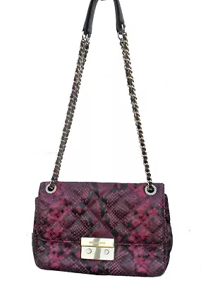 Michael Kors Sloan Quilted Embossed Leather Chain Shoulder Bag Fuchsia Black • $48