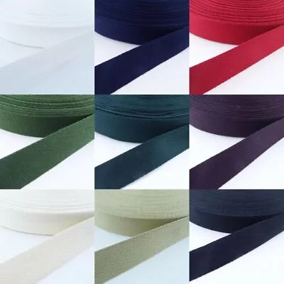 9 COLOR 25mm Cotton Herringbone Twill Tape 1mm Thick Apron Bag Strap Webbing 490 • £3.30