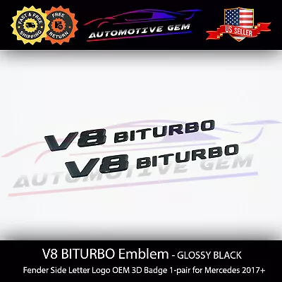 V8 BITURBO Fender Side AMG Emblem Glossy Black Logo Badge Mercedes C63 E63 G63 • $21.49