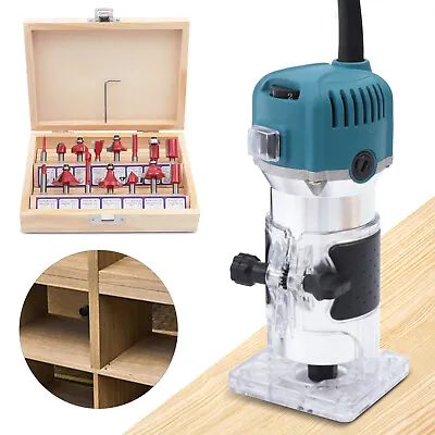 800w Wood Router Tool Compact Trim Router 6 Variable Speed 15 Wood Router Bits • $48.92