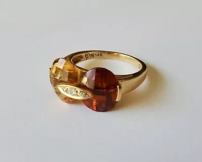 $349 • Buy Modern 14K Yellow Gold Citrine And Madeira Citrine Diamond Ring Size 8