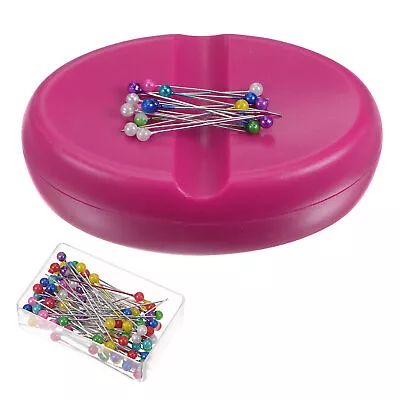 Magnetic Pin Cushion With 100pcs Plastic Head Pins Pink • $13.26