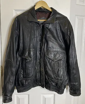 Members Only Black Genuine Leather Coat Size XL • $25
