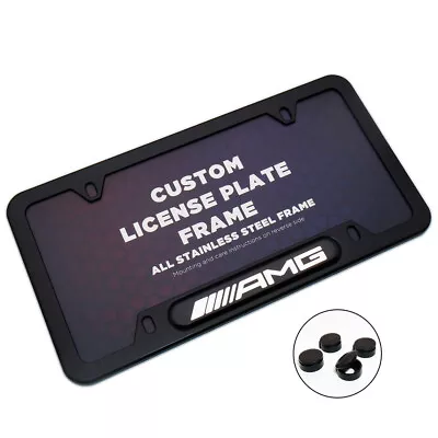 Black Stainless Front Rear Emblem License Plate Frame Cover Gift For AMG Sport • $19.99