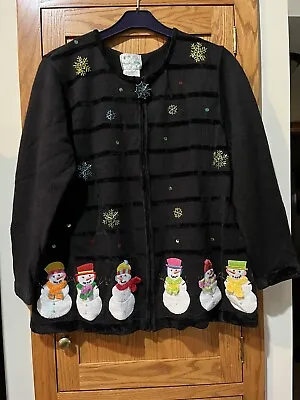 Quacker Factory Christmas Snowman Sweater - 1X - Black - New Without Tags • $20