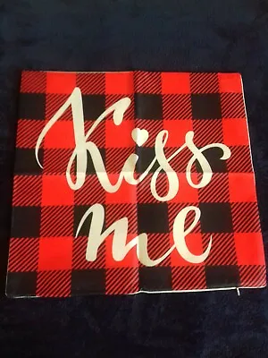 NEW Love ‘Kiss Me Square Cushion Cover In Red & Black Size 17”x 17”( 44 X 44 Cm) • £5