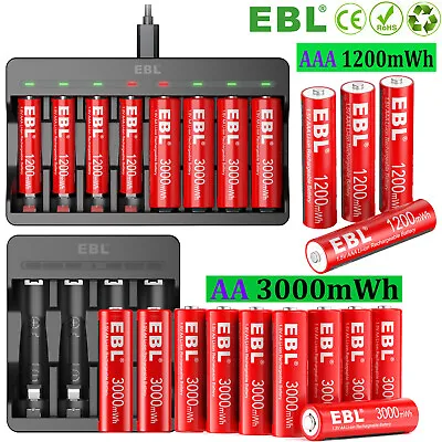 Lot EBL AA AAA Rechargeable Lithium Li-ion Batteries 1.5V / Battery Charger • $143.39