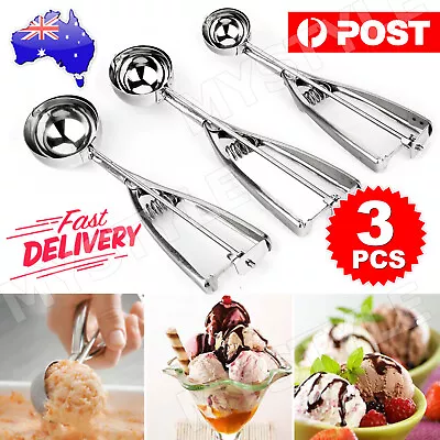 3Pc 4/5/6cm Cake Mechanical Cookie Dough / Ice Cream Scoop Stainless Steel Spoon • $14.25