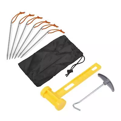 1 Set Aluminum Y-Beam Tent Stakes 10Pcs With Hammer Nail Puller Bag Silver • $22.83