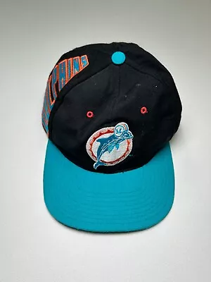 Vintage Miami Dolphins Hat Mens Large Black Teal Wool Blockhead American Needle • $25.49