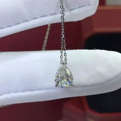 2Ct Pear Cut VVS1 Diamond Solitaire Pendant 14K White Gold Finish 18  Free Chain • $12.42