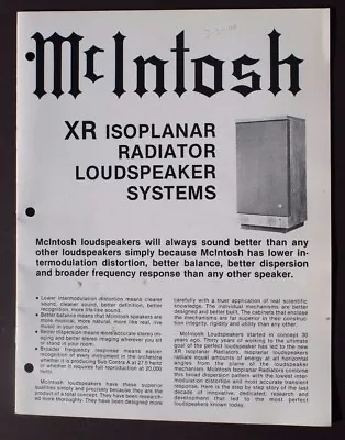 Vtg Mcintosh XR Isoplanar Speaker Information Product Guide SALES BROCHURE  • $16.49