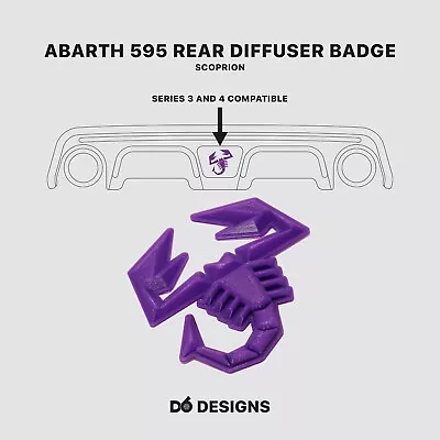 Abarth 595 Series 3 & 4 – 3D Printed Rear Diffuser Badge Scorpion – Purple • £12