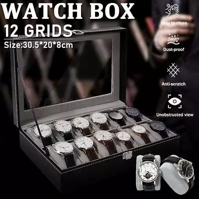 Display Case Watch Jewelry Storage Holder Box 12 Grids Organizer PU Leather Box • $21.45