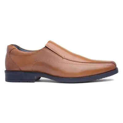 Hush Puppies Mens Shoes Tan Adults Slip On Leather Cushioned Work Brody SIZE • £49.99