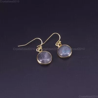 Natural Gemstone Round Candy Healing Chakra Pendant 18k Gold Plated Earrings • $16.28