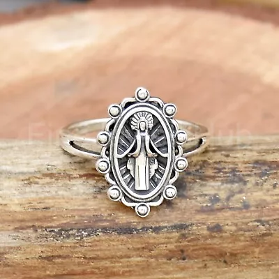 Miraculous Medal Ring Women 925 Sterling Silver Ring Handmade Virgin Mary Ring • $44.99