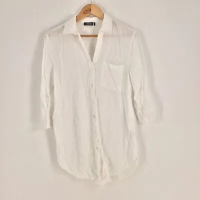 $19.95 • Buy Bershka Womens Button Up Shirt Size M Aus 10 White 3/4 Sleeve Collar 043335