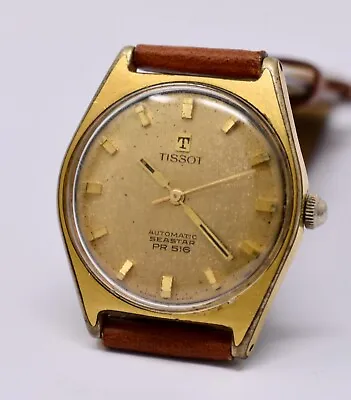 Vintage 1960s Mens Tissot SeaStar PR 516 Automatic Wristwatch Gold Dial/Plated • $145