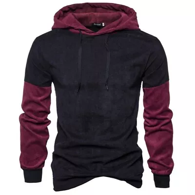 Men's Casual Hooded Hoodies Tops Patchwork Sweatshirt Plain Pullover Slim Fit • $31.84