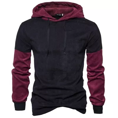 Mens Casual Patchwork Hoodies Tops Sports Slim Fit Pullover Sweatshirt Workout • $36.05