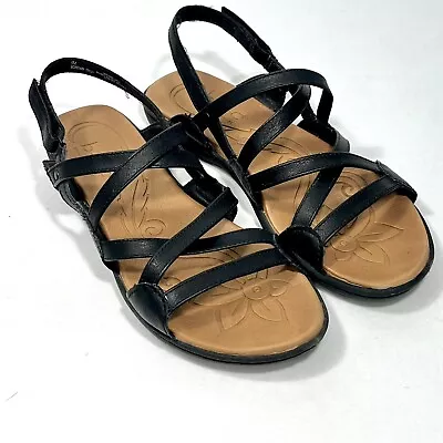 BOC Born Concept Strappy Sandals Adjustable Black Faux Leather Flats Size 9M • $18