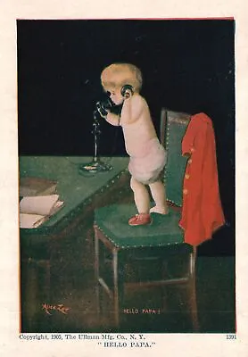 Vintage Postcard Baby Answering The Telephone On Top Of Chair Hello Papa • $8.79
