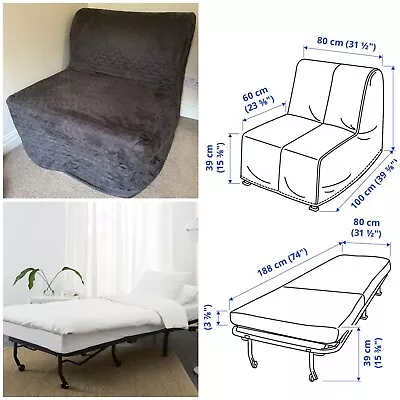 Ikea Lycksele Chair-Bed - Mattress Frame Grey Cover. Single Fold Out Sofa Bed • £50