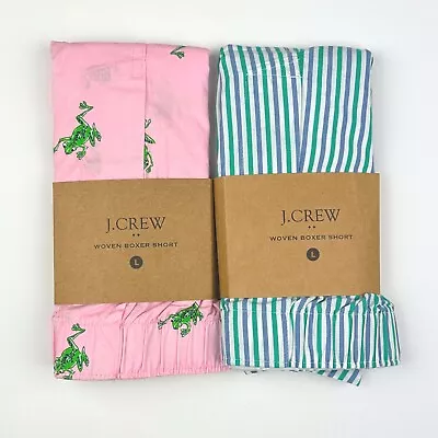 J Crew Boxers LARGE 2 Pair Frogs On Pink & Blue Green Striped Woven Boxer Shorts • $27.99