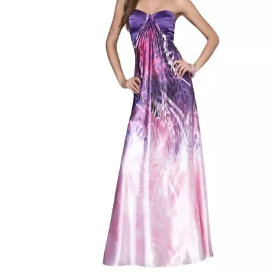 La Femme Pink Purple Maxi Prom Dress Women’s 12 Criss Cross Back 15453 • $124.99