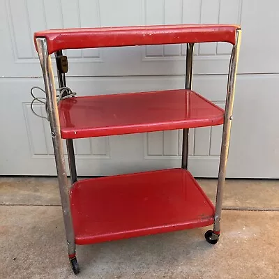 Vintage Cosco Kitchen Utility Bar Cart- 3 Tier Red Chrome • $160