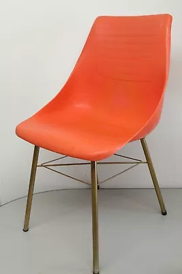 Vintage Orange Bucket Chair Hard Plastic 1960s Mid Century Modern Retro Gold Leg • $69.95