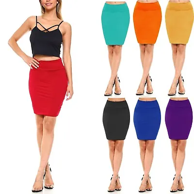 Women's Pencil Midi Mini Skirt Basic Bodycon Shiny Stretch Material S~XL • $15.49