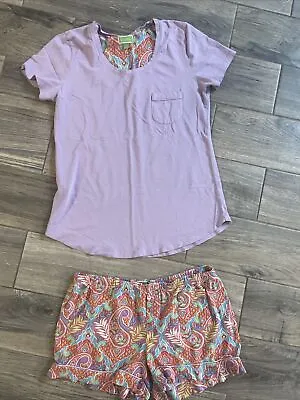 $11.99 • Buy Vera Bradley Purple And Red Paisley Pajama Short And Shirt Set S/M
