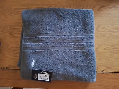 POLO RALPH LAUREN Navy Grey Bath Towel 140x70cm 100% Cotton • £37.99