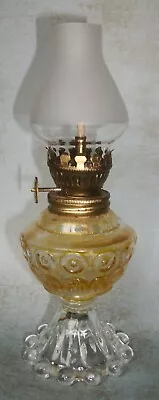 Vintage Footed Small Glass Kerosene Oil Lamp~ Amber & Clear Glass ~ Hobnail Base • $12.50