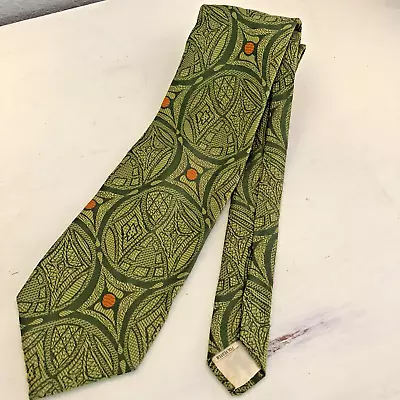 VINTAGE 1970s Green Orange Retro Polyester PUCCINI Wide Tie DESIGNER 55  Short • $13.99