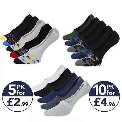 Mens Invisible Trainer Socks 5 Pack Hidden Socks Cotton Rich No Show Size 6-11 • £2.99