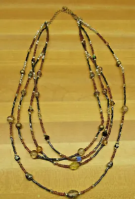 20.5  SIGNED COOKIE LEE Multi Strand Bead Necklace Gold Tone Green Blue Jewelry • $13.74