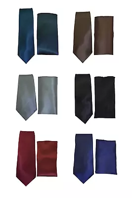 Tie Set For Mens Satin Solid Tie Pocket Square • £2.79