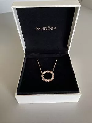 Pandora As New Rose Gold Necklace Circle Of Sparkle Cubic Zirconia In Box 45cm • $189.95