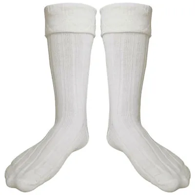 Scottish Wool Blend Kilt Hose Socks For Men's Cream Color • $13.99