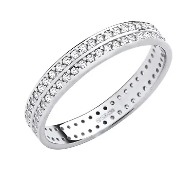 9ct White Gold 0.50CT 2 Row Full Eternity Ring Size J - U - Simulated Diamond • $203.17