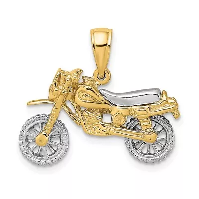 14k Two-tone 3-D Moveable Dirt Bike Motorcycle Charm Bracelet Necklace • $544.18