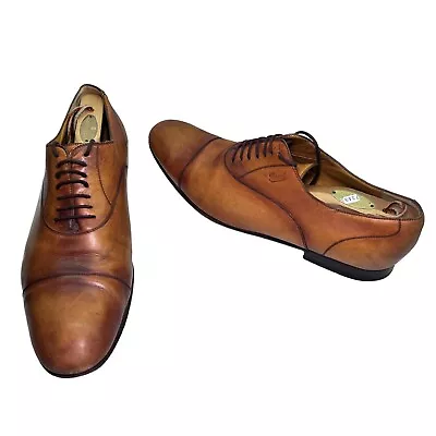 Gucci Men's Size 11 Cognac Brown Logo Lace-up Almond Toe Oxfords Dress Shoes • $165