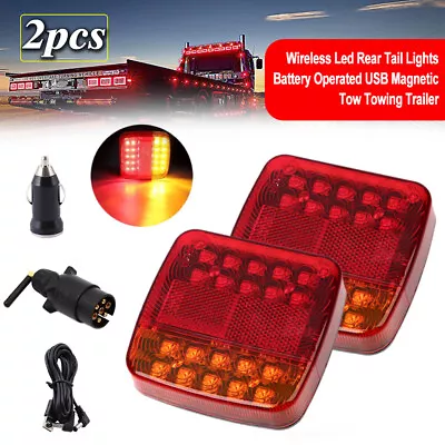 USB Magnetic Wireless LED Tow Towing Trailer Rear Tail Lights Battery Operated • $70.83